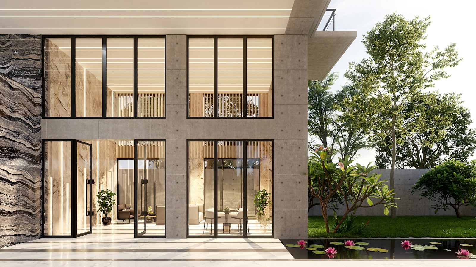 Residential home with landscaping